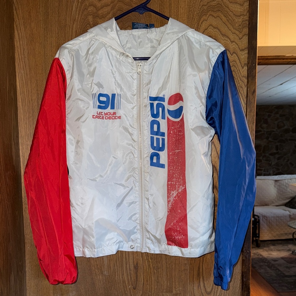 Vintage 90s Pepsi Windbreaker Jacket, Red White Blue, “Let Your Taste Decide”